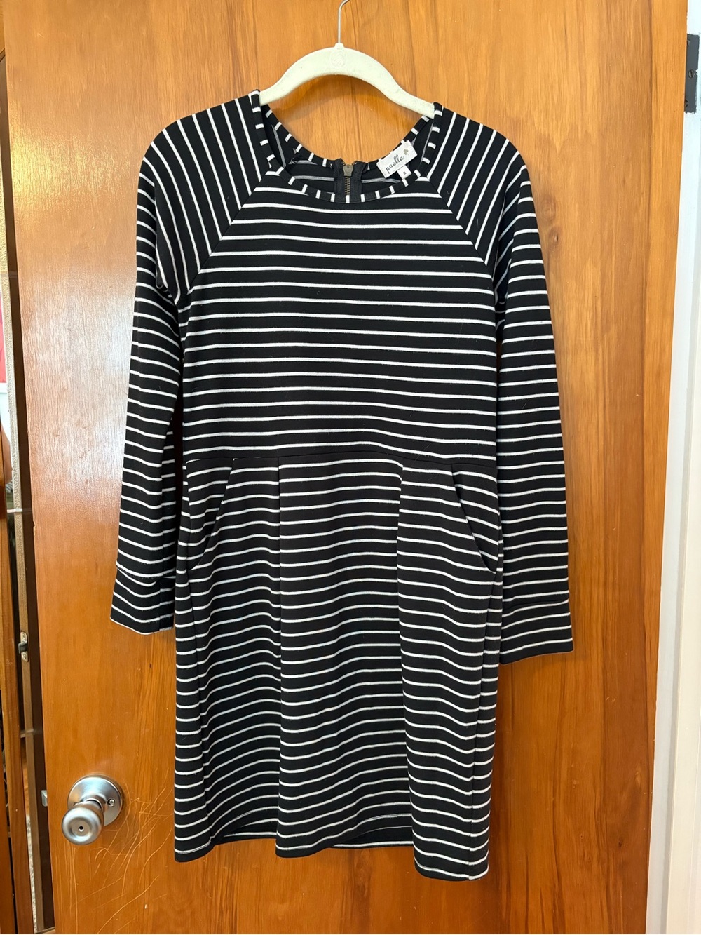 Anthropologie Puella Black & White Striped Mini Dress with Pockets